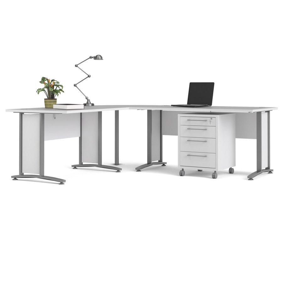 
TVILUM Prima skrivebord - rektangulært, hvidt træ og stålstel, med skuffer
