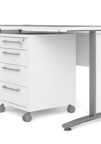 
TVILUM Prima skrivebord - rektangulært, hvidt træ og stålstel, med skuffer
