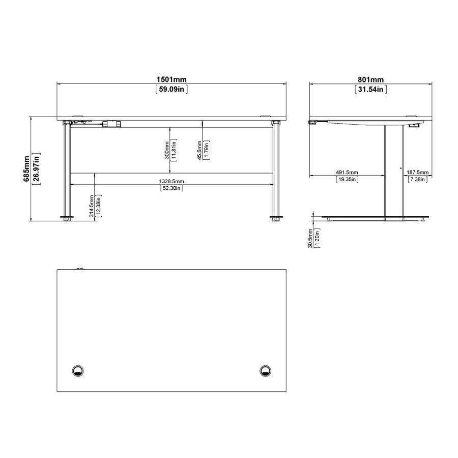 TVILUM Prima höhenverstellbarer Tisch - weiß/silbergrauer Stahl  (150x80)