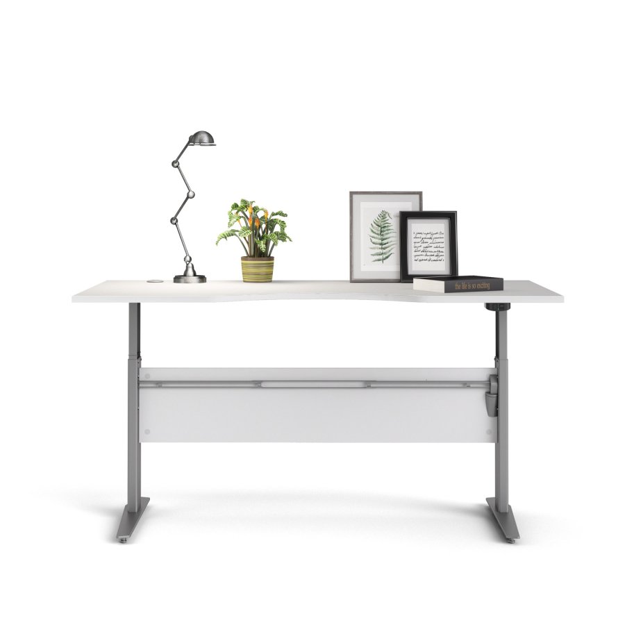 TVILUM Prima höhenverstellbarer Tisch - weißer und silbergrauer Stahl, rechteckig (180x90)