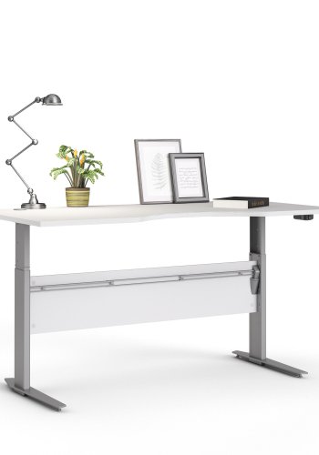 TVILUM Prima höhenverstellbarer Tisch - weißer und silbergrauer Stahl, rechteckig (180x90)