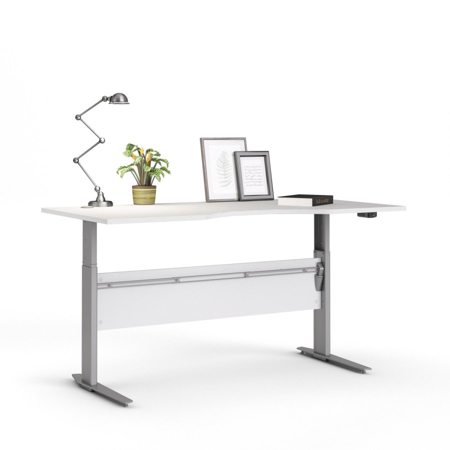 TVILUM Prima höhenverstellbarer Tisch - weißer und silbergrauer Stahl, rechteckig (180x90)