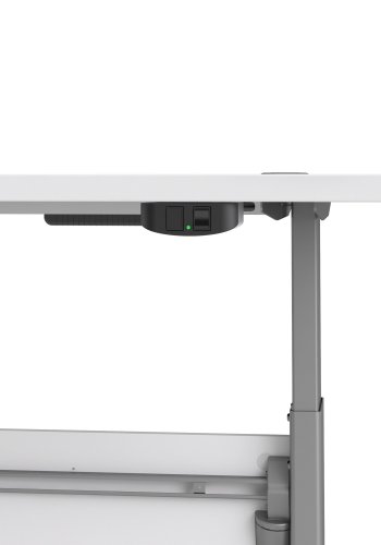 TVILUM Prima höhenverstellbarer Tisch - weißer und silbergrauer Stahl, rechteckig (180x90)