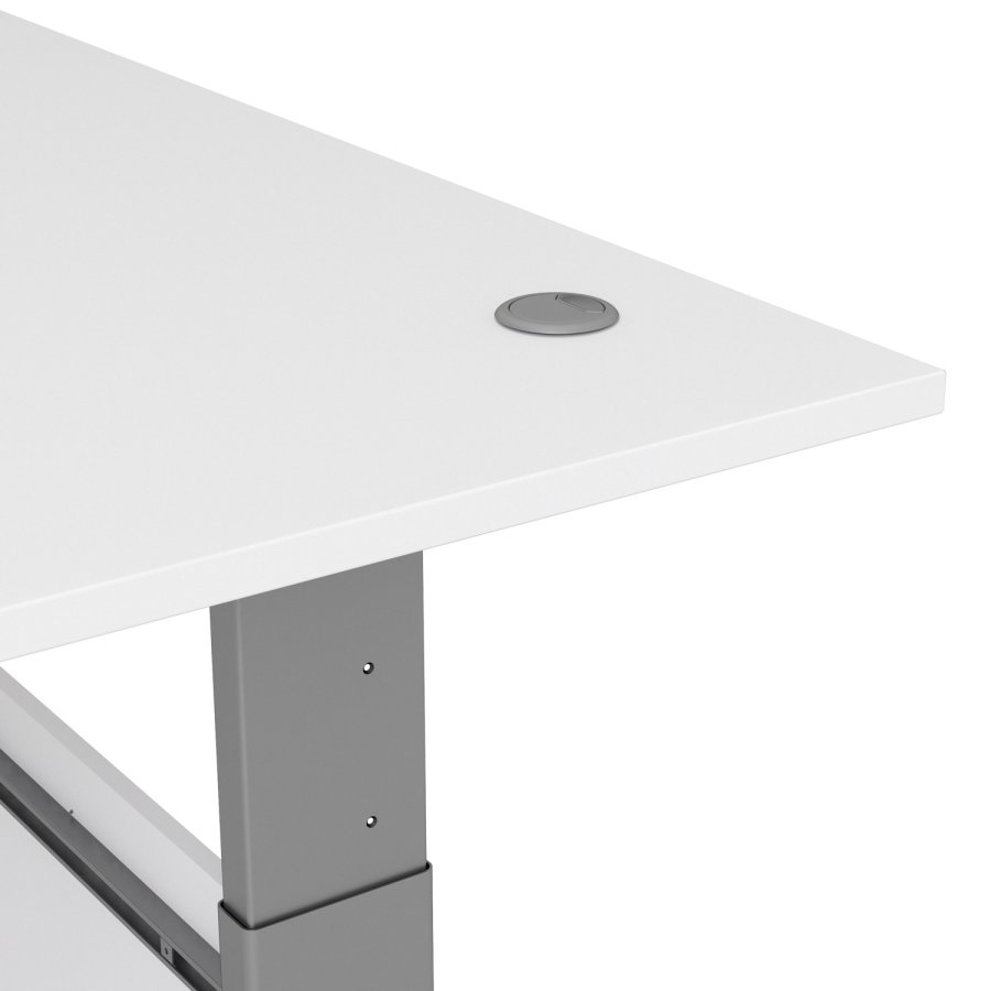 TVILUM Prima höhenverstellbarer Tisch - weißer und silbergrauer Stahl, rechteckig (180x90)