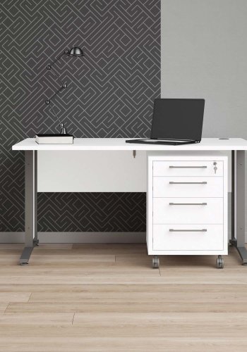 TVILUM Prima skrivebord, m. skuffesektion m. 4 skuffer - hvid tr, stl stel (150x80)