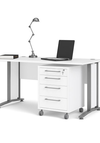 TVILUM Prima skrivebord, m. skuffesektion m. 4 skuffer - hvid tr, stl stel (150x80)