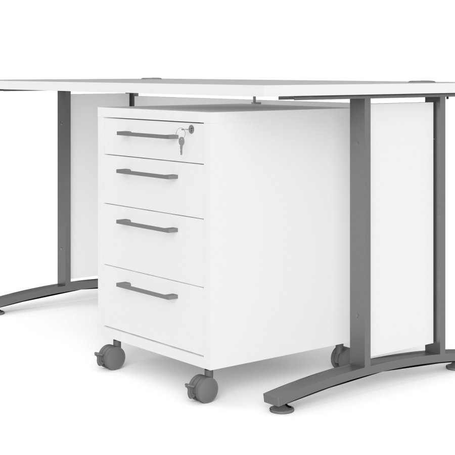 TVILUM Prima skrivebord, m. skuffesektion m. 4 skuffer - hvid tr, stl stel (150x80)