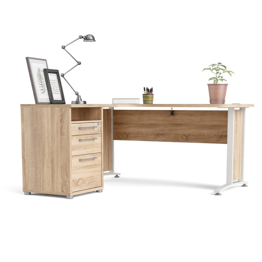 TVILUM Prima hjrneskrivebord - egetrsstruktur, m. 3 skuffer 