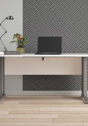 TVILUM Prima Schreibtisch - weißes Holz und silbergrauer Stahl (150x80)