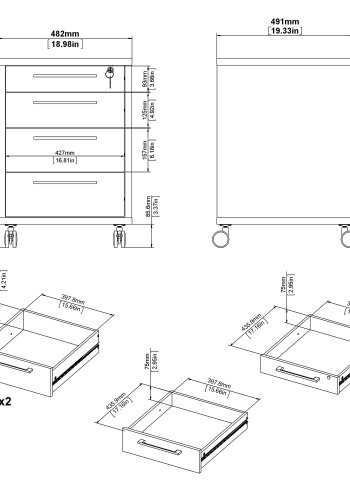 TVILUM Prima skuffesektion - natur egetrsfinér, m. 4 skuffer og hjul