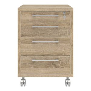 TVILUM Prima skuffeseksjon - natur eikefiner, m. 4 skuffer og hjul