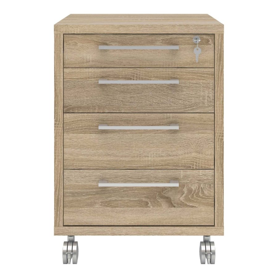 TVILUM Prima skuffesektion - natur egetrsfinér, m. 4 skuffer og hjul