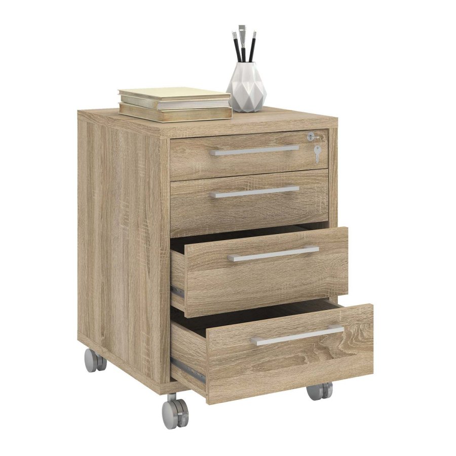 TVILUM Prima skuffesektion - natur egetrsfinér, m. 4 skuffer og hjul