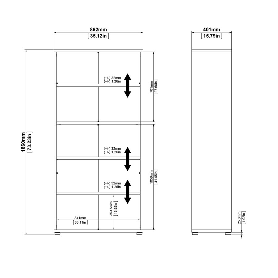 
TVILUM PRIMA reol - hvid, sort, 4 hylder
