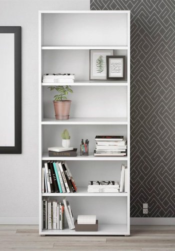 TVILUM Prima Bücherregal, mit 5 Regalen – weißes Melamin (H: 221,7 cm x 89,2 cm x 40,1 cm)