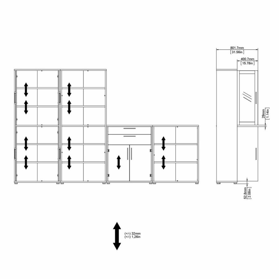 TVILUM Prima Bücherregal, mit 5 Regalen – weißes Melamin (H: 221,7 cm x 89,2 cm x 40,1 cm)