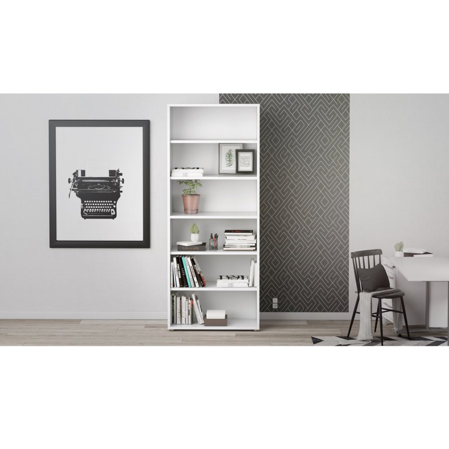 TVILUM Prima Bücherregal, mit 5 Regalen – weißes Melamin (H: 221,7 cm x 89,2 cm x 40,1 cm)