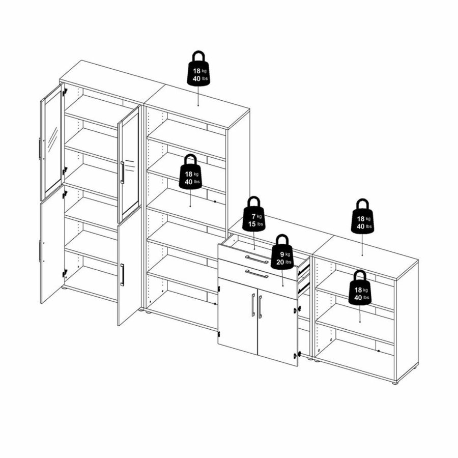 TVILUM Prima Bücherregal, mit 5 Regalen – weißes Melamin (H: 221,7 cm x 89,2 cm x 40,1 cm)
