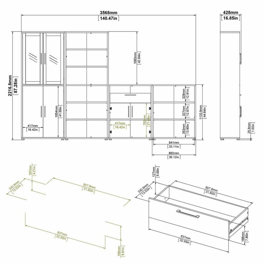 TVILUM Prima Bücherregal, mit 5 Regalen – weißes Melamin (H: 221,7 cm x 89,2 cm x 40,1 cm)