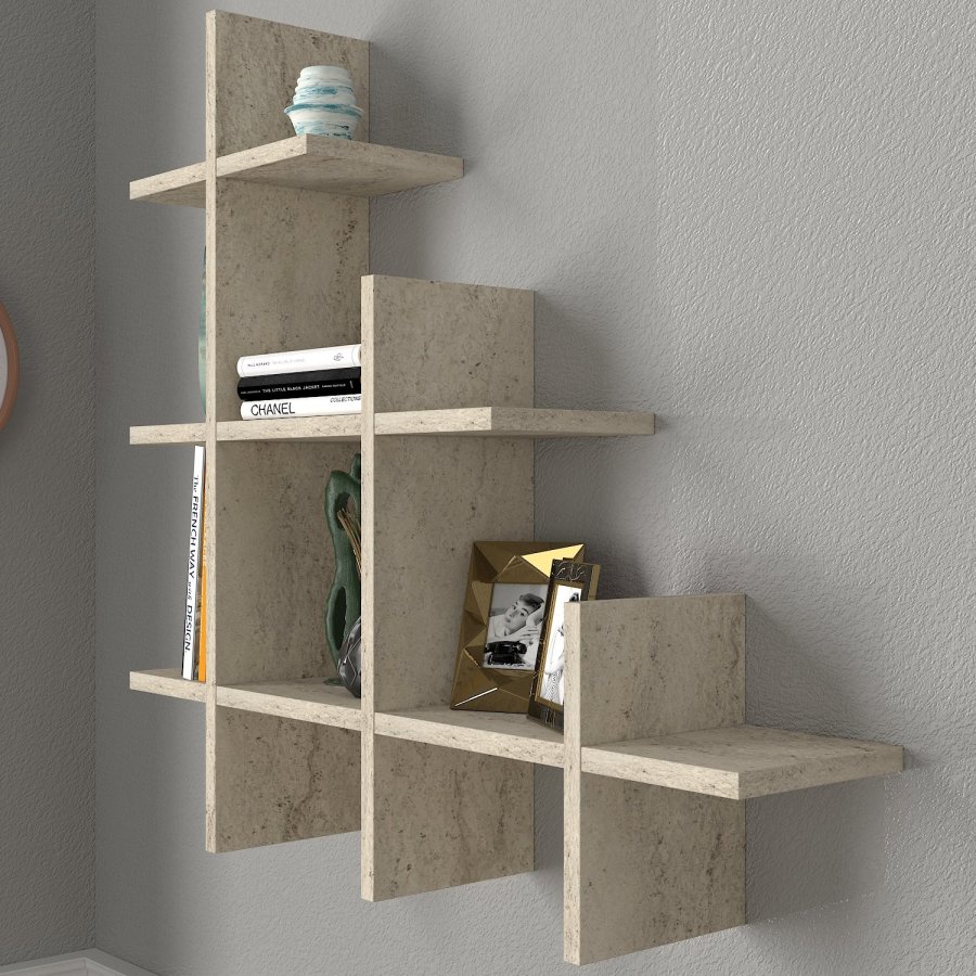 FUNZI LIVING Juke vegghylle - travertin melamin