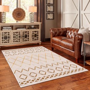 TEPPI WOOBTNY0109 mnstret teppe, rektangulrt - krem/flerfarget bomull/chenille (160x250)