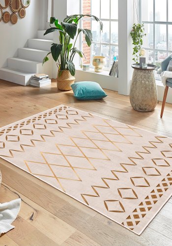 TEPPI WOOBTNY0109 gulvtppe m. mnster, rektangulr - creme/multifarvet bomuld/chenille (160x250)