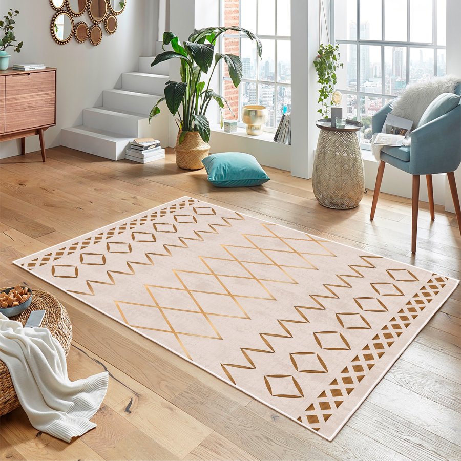 TEPPI WOOBTNY0109 gulvtppe m. mnster, rektangulr - creme/multifarvet bomuld/chenille (160x250)