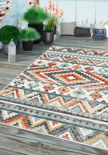 TEPPI WOOBTNY0126 mnstret teppe, rektangulrt - grtt/flerfarget bomull/chenille (160x230)