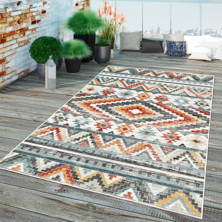 TEPPI WOOBTNY0126 mnstret teppe, rektangulrt - grtt/flerfarget bomull/chenille (160x230)