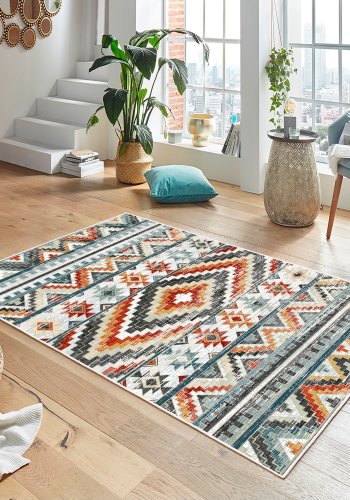 TEPPI WOOBTNY0126 mnstret teppe, rektangulrt - grtt/flerfarget bomull/chenille (160x230)