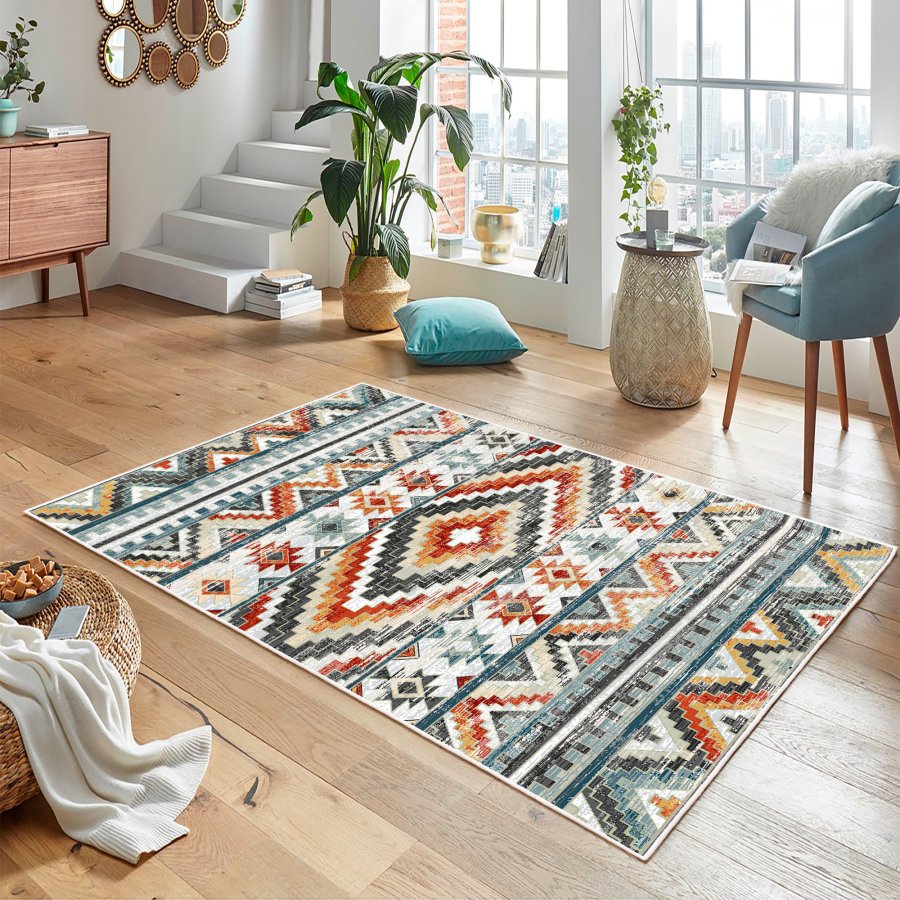 TEPPI WOOBTNY0126 mnstret teppe, rektangulrt - grtt/flerfarget bomull/chenille (160x230)