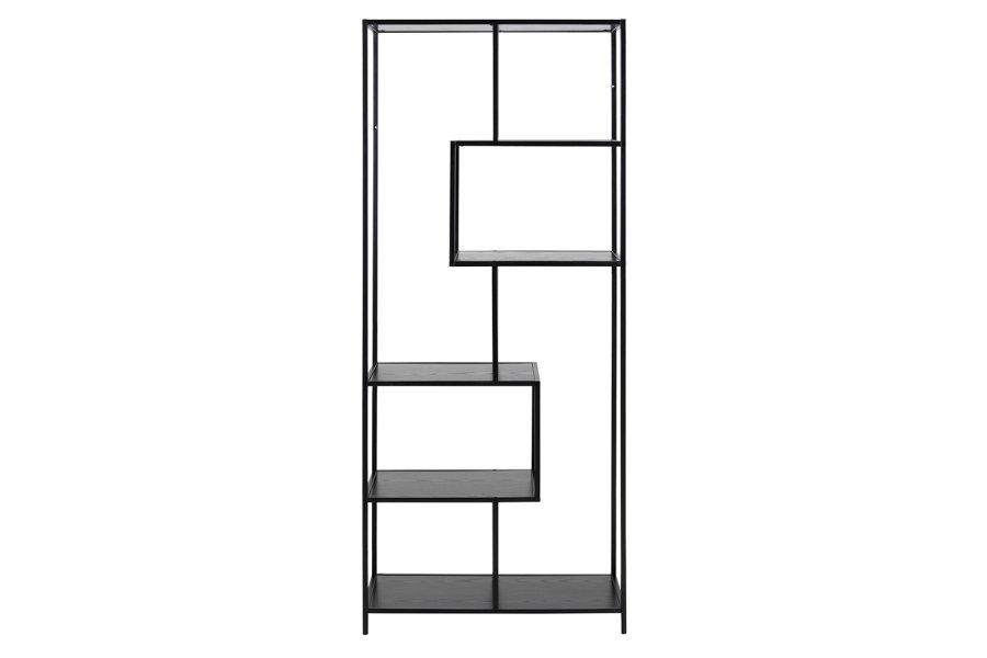 ACT NORDIC Seaford bogreol - sort melamin ask/metal, m. 5 hylder(H:185cm x77cm x cm)