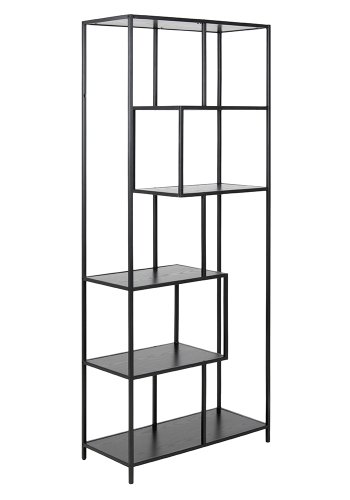 ACT NORDIC Seaford bogreol - sort melamin ask/metal, m. 5 hylder(H:185cm x77cm x cm)