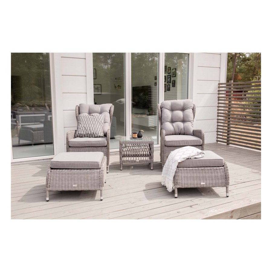 VENTURE DESIGN Washington Hopfällbar Ftölj Trädgrdsset med Gra Dynor och Glasbord - Gr Alu