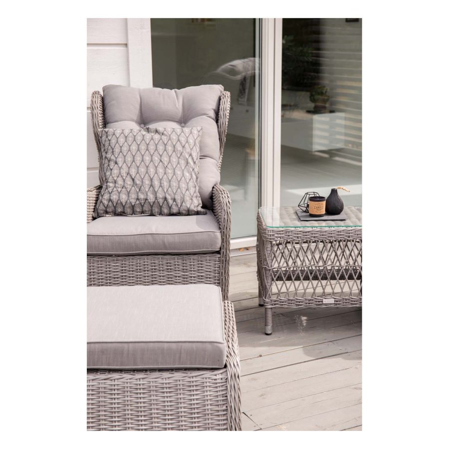 VENTURE DESIGN Washington Hopfällbar Ftölj Trädgrdsset med Gra Dynor och Glasbord - Gr Alu