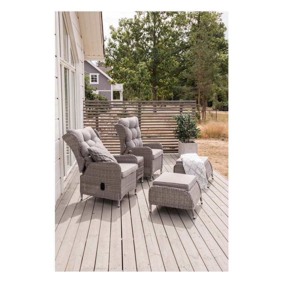 VENTURE DESIGN Washington Hopfällbar Ftölj Trädgrdsset med Gra Dynor och Glasbord - Gr Alu