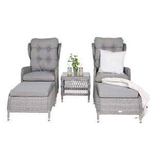 VENTURE DESIGN Washington folde lounge havest m. gr hynder og glasbord - gr aluminium