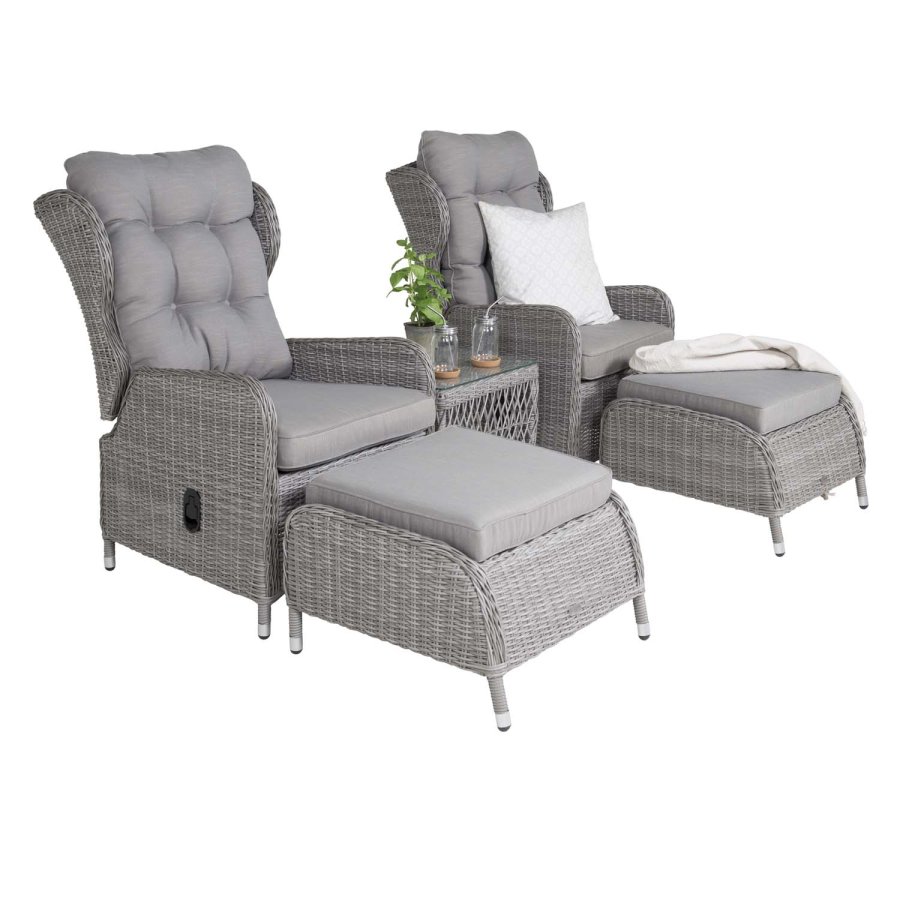 VENTURE DESIGN Washington Hopfällbar Ftölj Trädgrdsset med Gra Dynor och Glasbord - Gr Alu