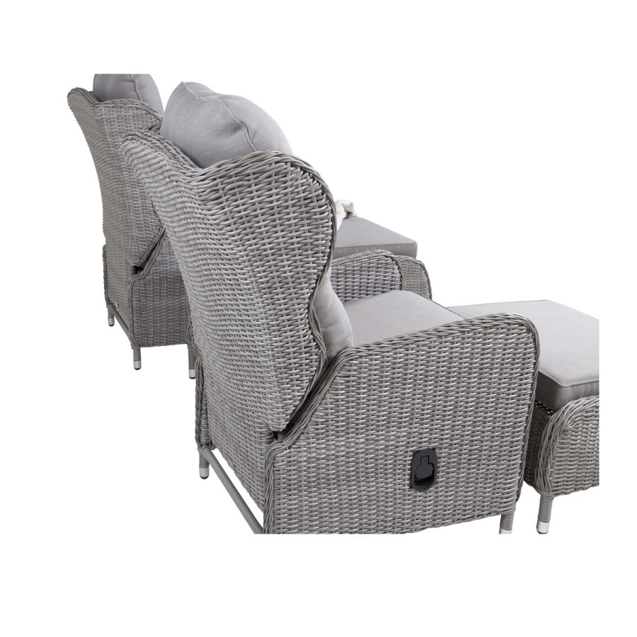 VENTURE DESIGN Washington Hopfällbar Ftölj Trädgrdsset med Gra Dynor och Glasbord - Gr Alu