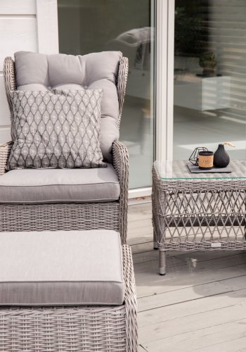 VENTURE DESIGN Washington Hopfällbar Ftölj Trädgrdsset med Gra Dynor och Glasbord - Gr Alu