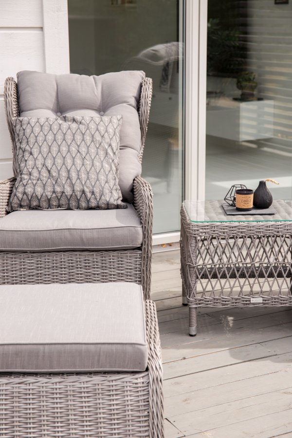 VENTURE DESIGN Washington Hopfällbar Ftölj Trädgrdsset med Gra Dynor och Glasbord - Gr Alu