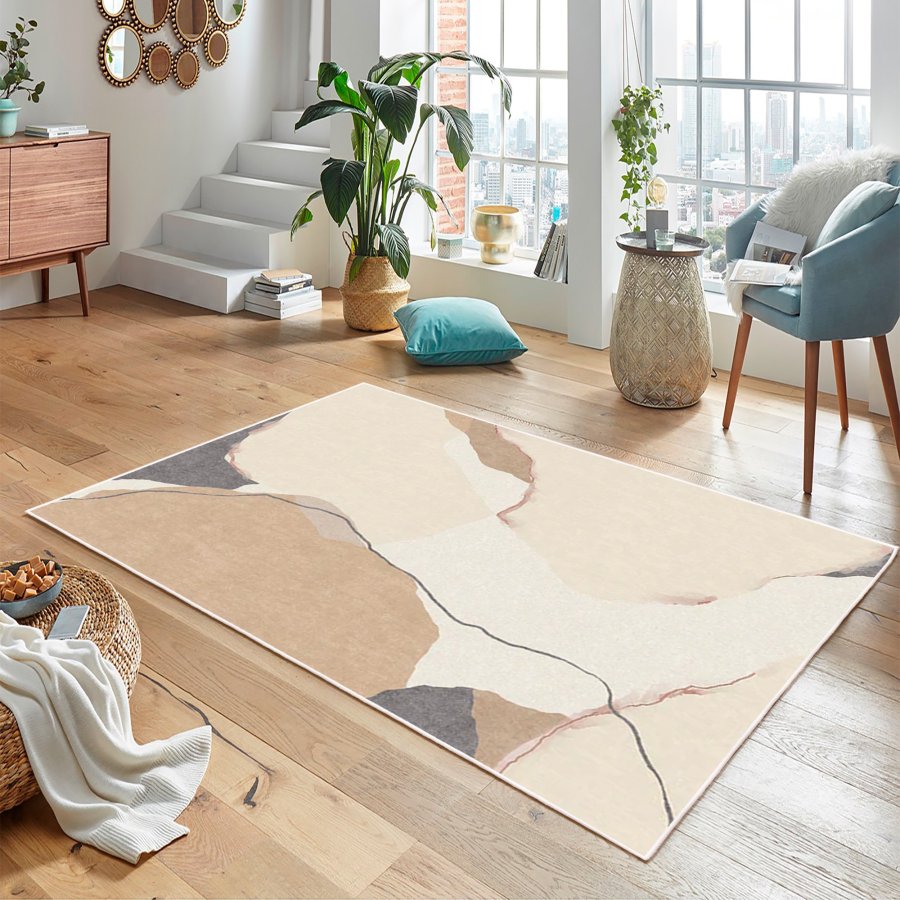 TEPPI WOOBTNY0203 gulvtppe m. mnster, rektangulr - creme/multifarvet bomuld/chenille (160x250)