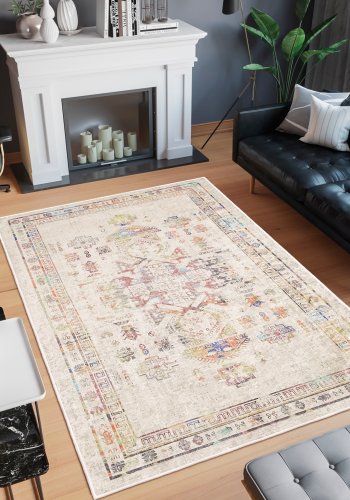 TEPPI WOOBTNY0245 gulvtppe m. mnster, rektangulr - creme/multifarvet bomuld/chenille (160x230)