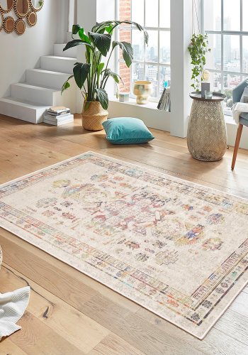 TEPPI WOOBTNY0245 gulvtppe m. mnster, rektangulr - creme/multifarvet bomuld/chenille (160x230)