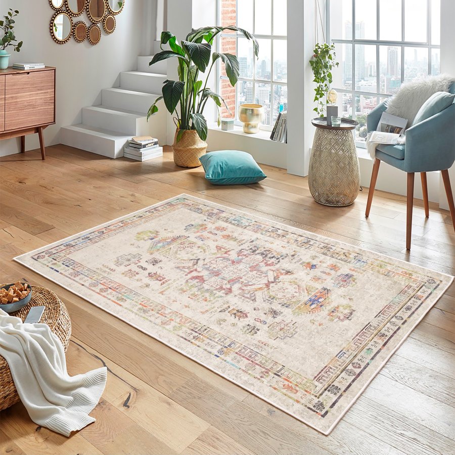 TEPPI WOOBTNY0245 gulvtppe m. mnster, rektangulr - creme/multifarvet bomuld/chenille (160x230)