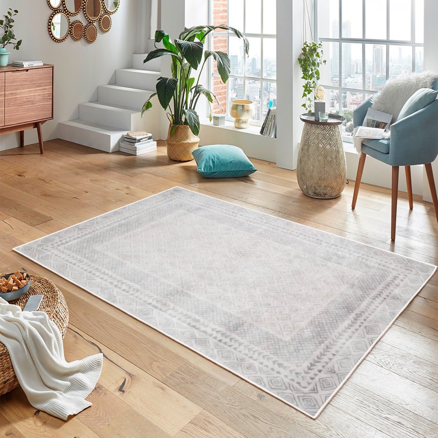 TEPPI WOOBTNY0248 gulvtppe m. mnster, rektangulr - gr/multifarvet bomuld/chenille (120x180)