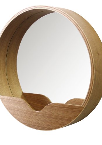ZUIVER veggspeil, rundt - speilglass og brun eikefiner (40)
