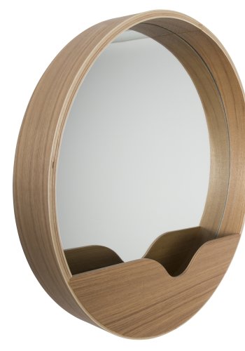 ZUIVER veggspeil, rundt - speilglass og brun eikefiner (60)