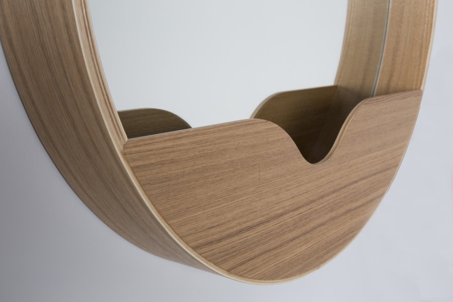 ZUIVER veggspeil, rundt - speilglass og brun eikefiner (60)