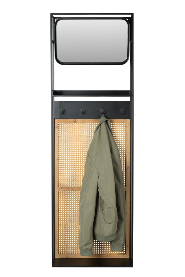 DUTCHBONE Langres veggspeil M, med klesstativ - speilglass, naturlig tre og svart jern (165x53)